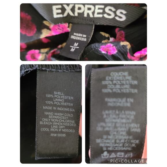 Express Blouse Medium Women Ditzy Floral Lined Frilled Neck Ruffle Wrist 90s Y2k - Picture 4 of 7